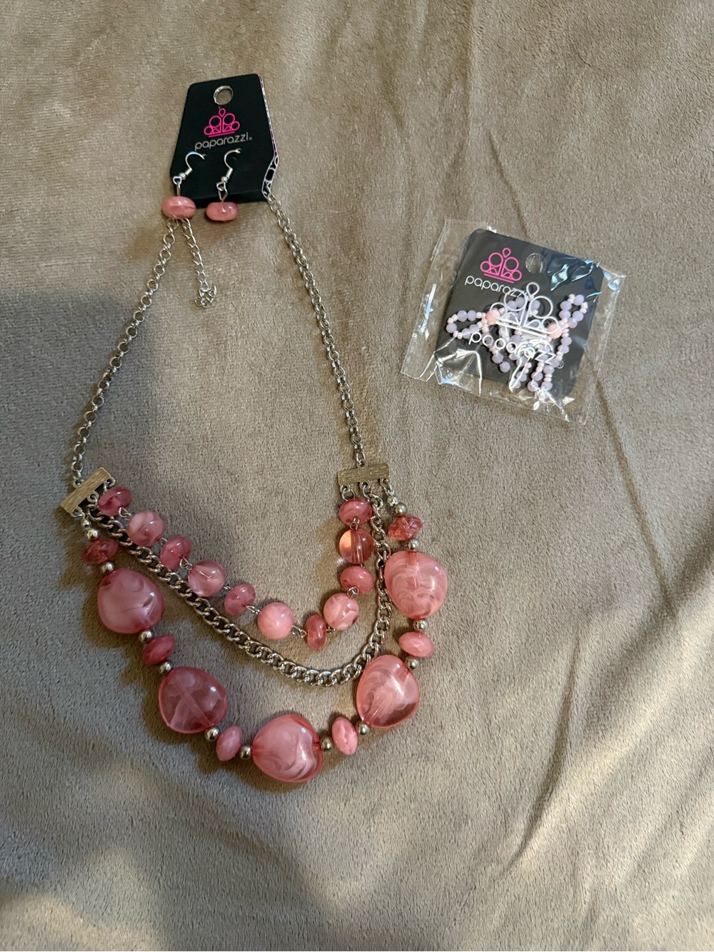 Paparazzi Jewelry Lot Pink Statement Necklace Earrings Beaded Set NWT
